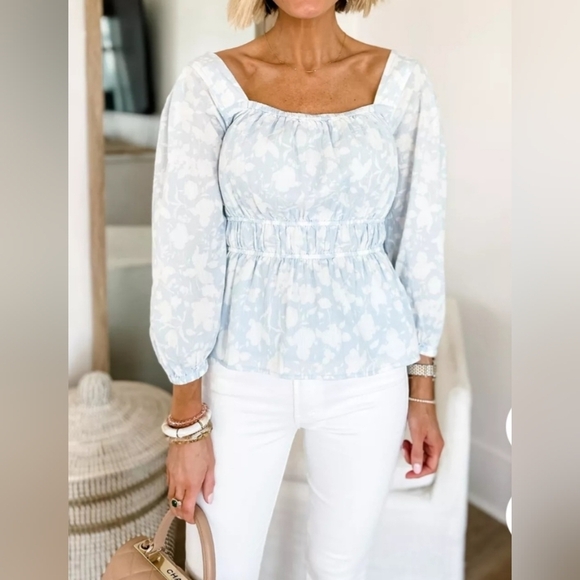 NWT XXL Free Assembly Women's Square Neck Top with Blouson Sleeves Crinkle Gauze - Picture 1 of 6